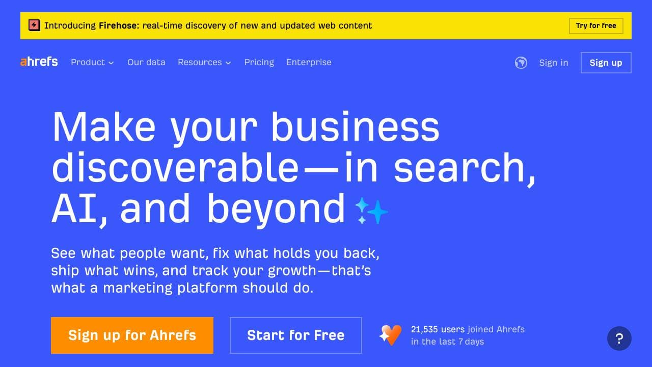 Capture d'écran de Ahrefs