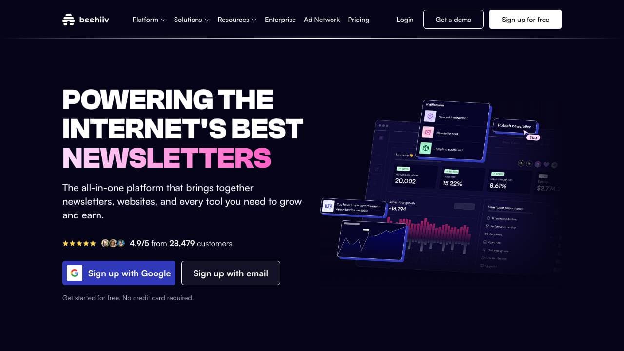 Capture d'écran de Beehiiv