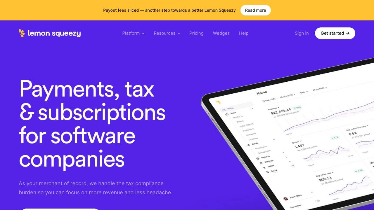 Capture d'écran de LemonSqueezy