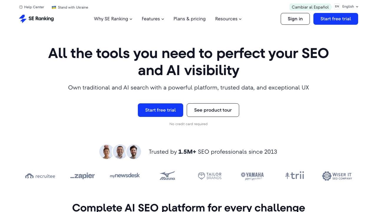 Capture d'écran de SE Ranking