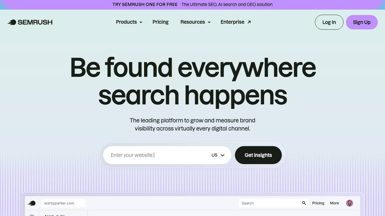 Capture d'écran de Semrush