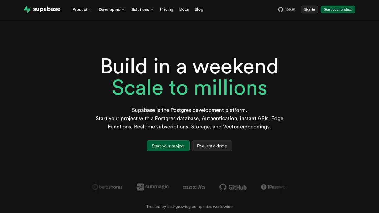 Capture d'écran de Supabase