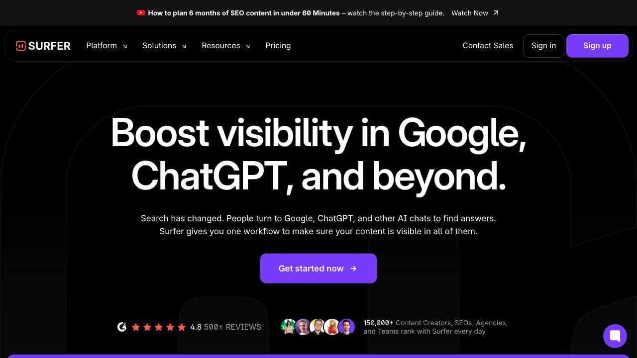 Capture d'écran de Surfer SEO