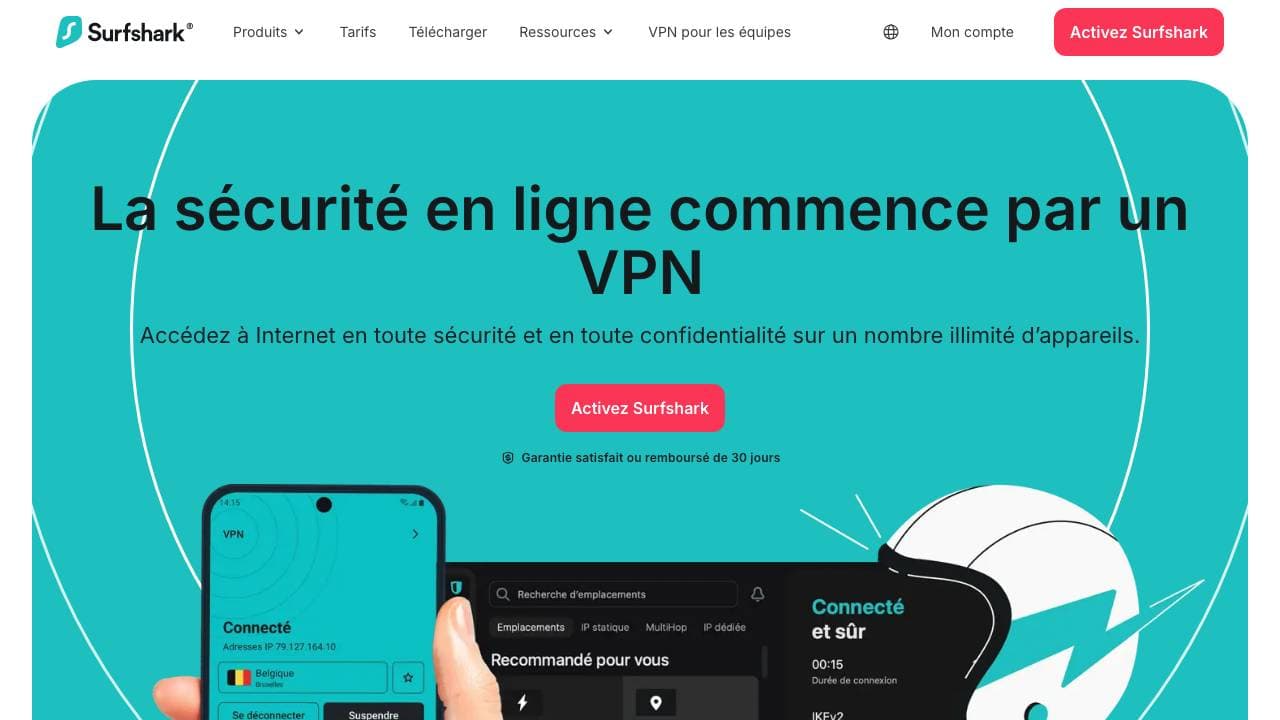 Capture d'écran de Surfshark