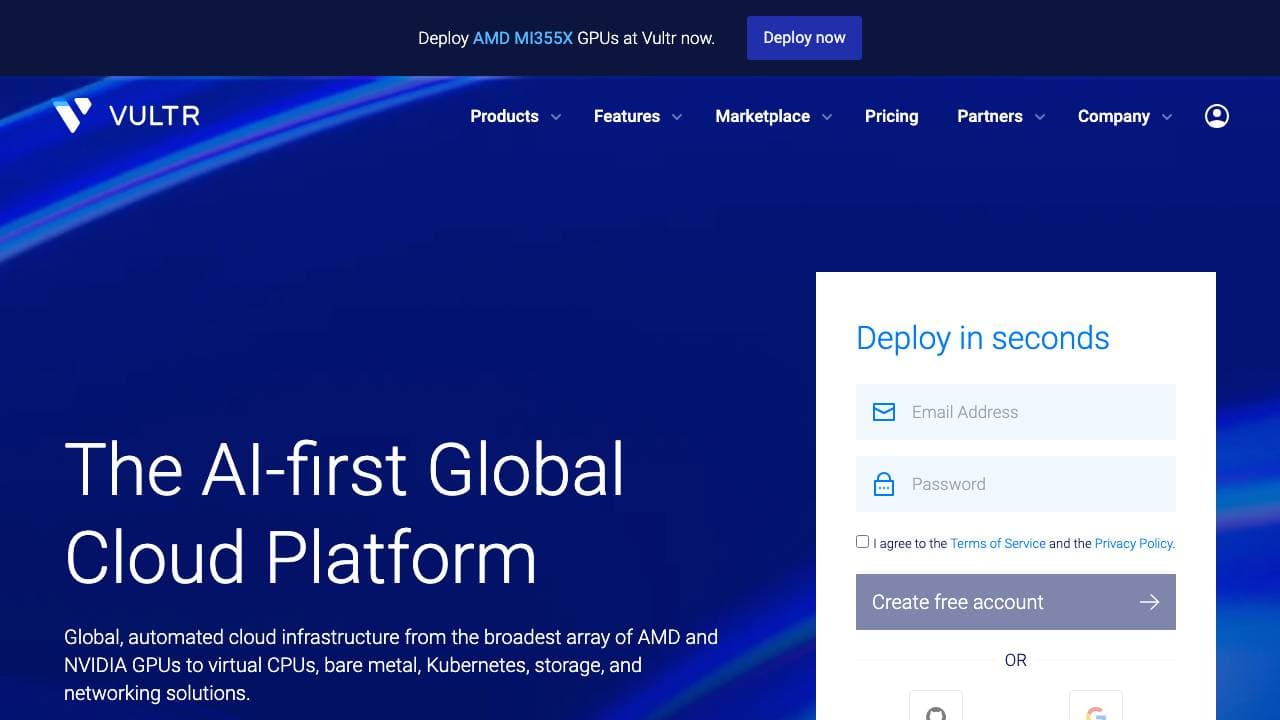 Capture d'écran de Vultr