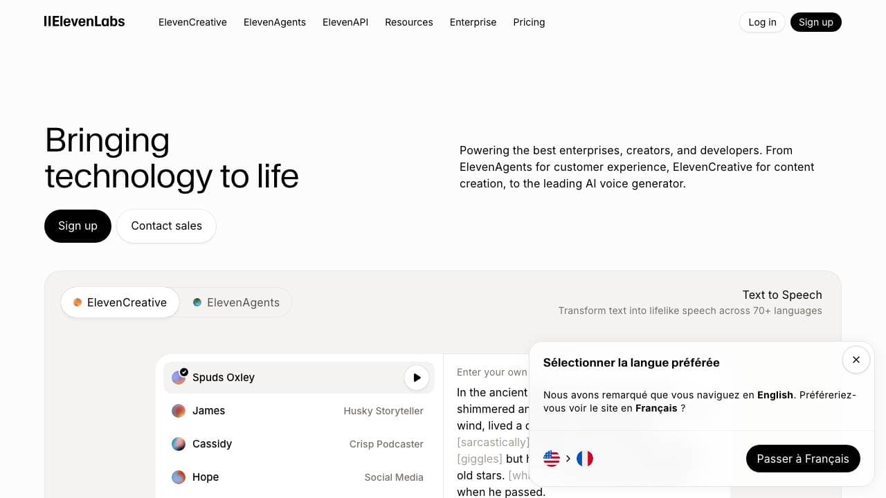 Capture d'écran de ElevenLabs