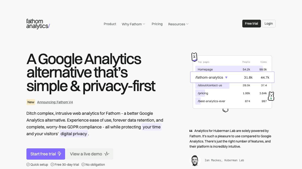 Capture d'écran de Fathom Analytics