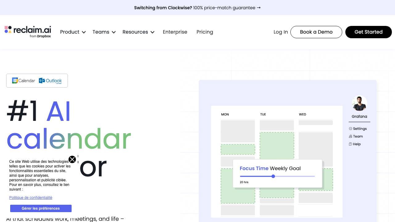 Capture d'écran de Reclaim.ai