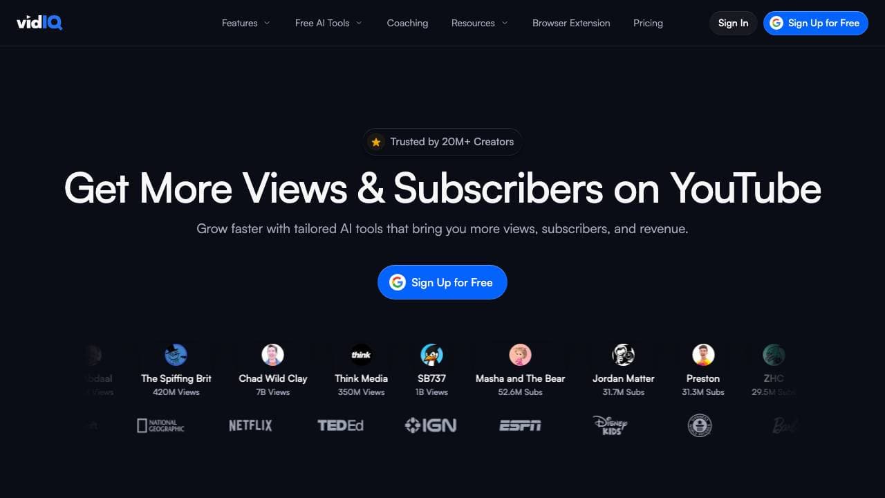 Capture d'écran de VidIQ