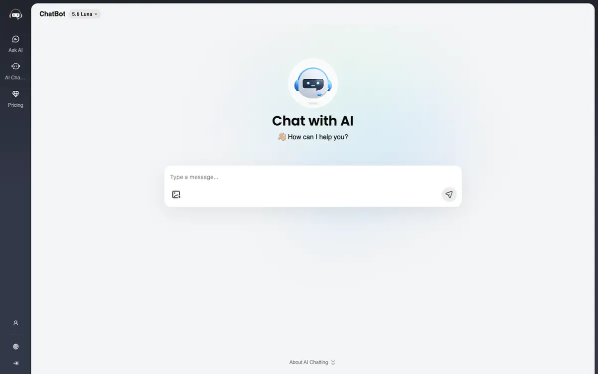 Capture d’écran de la page d’accueil de AI Chatting