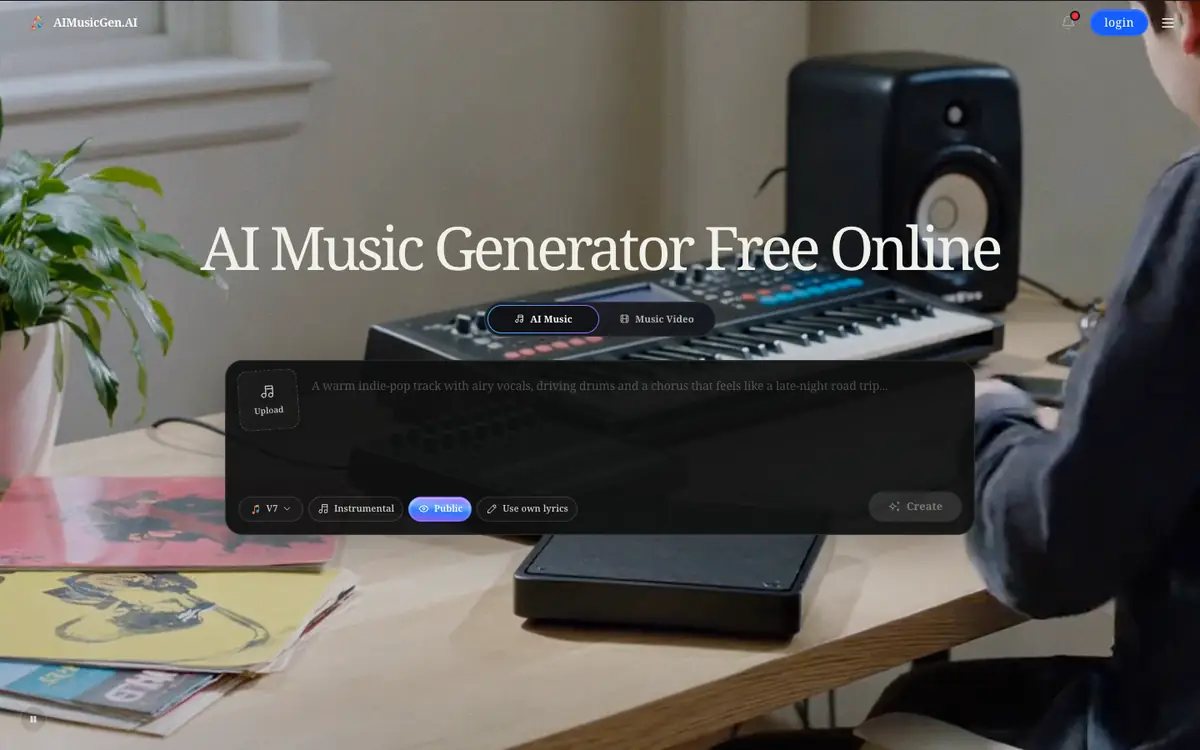 Capture d’écran de la page d’accueil de AIMusicGen.AI