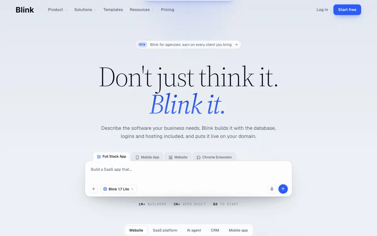 Capture d’écran de la page d’accueil de Blink
