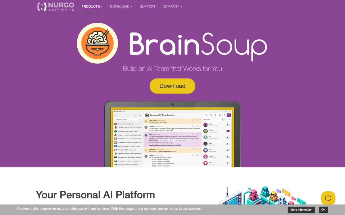 Capture d’écran de la page d’accueil de BrainSoup