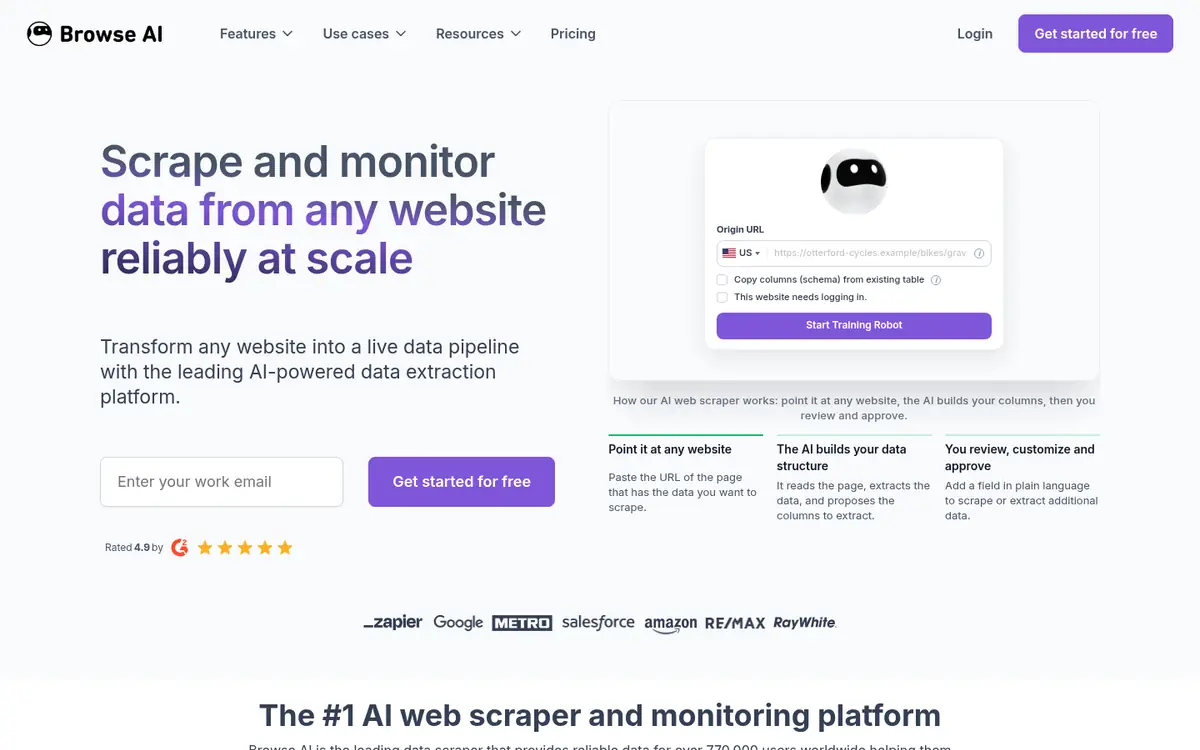 Capture d’écran de la page d’accueil de Browse AI