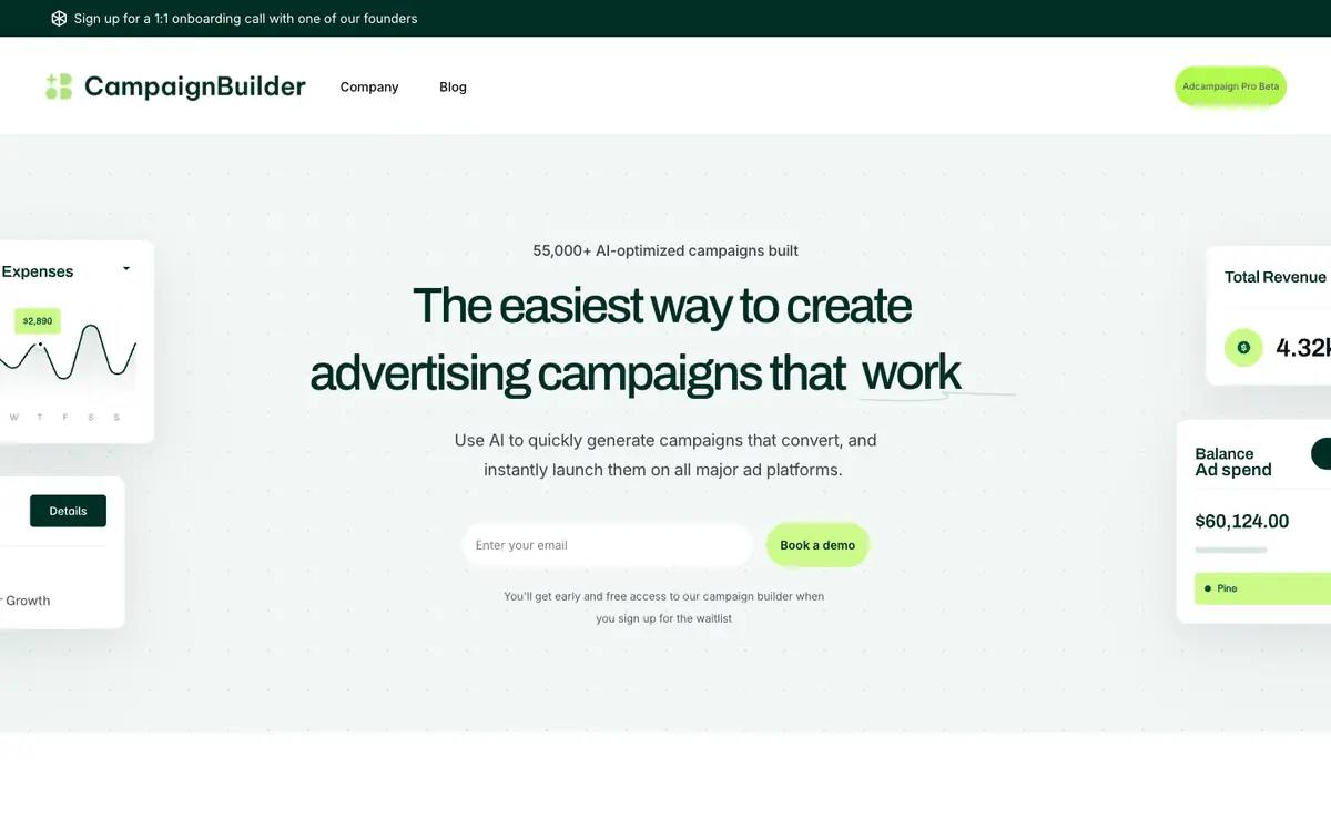 Capture d’écran de la page d’accueil de CampaignBuilder