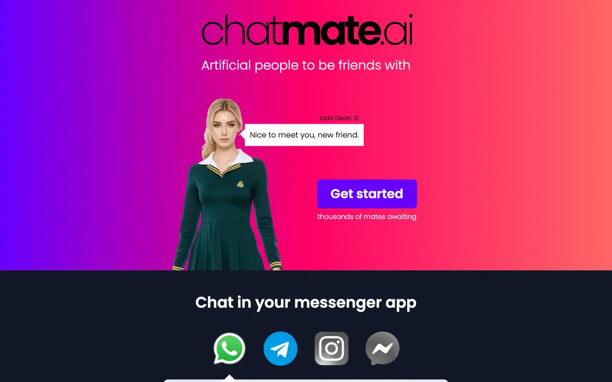 Capture d’écran de la page d’accueil de Chatmate AI
