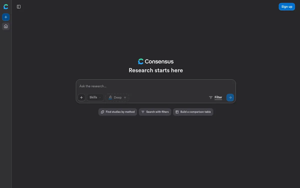 Capture d’écran de la page d’accueil de Consensus
