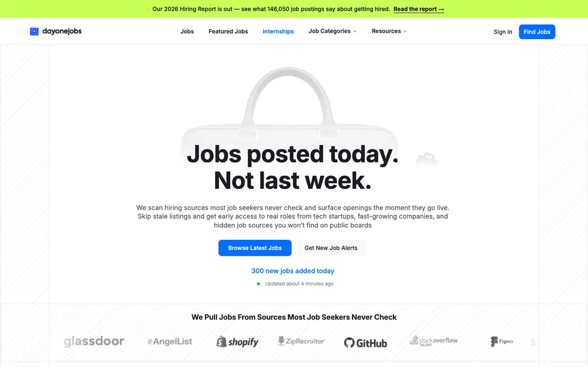 Capture d’écran de la page d’accueil de DayOneJobs