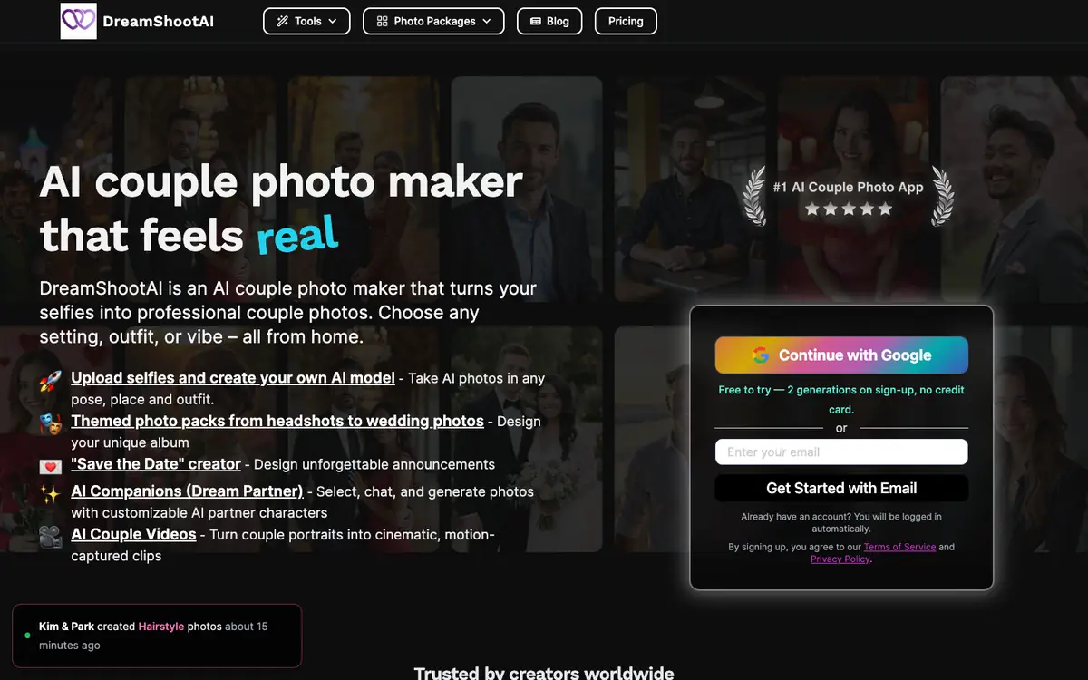 Capture d’écran de la page d’accueil de DreamShootAI