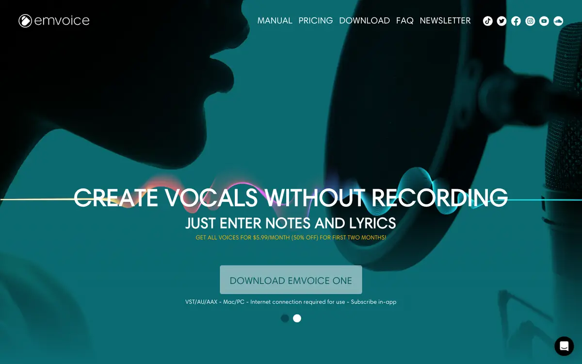 Capture d’écran de la page d’accueil de Emvoice