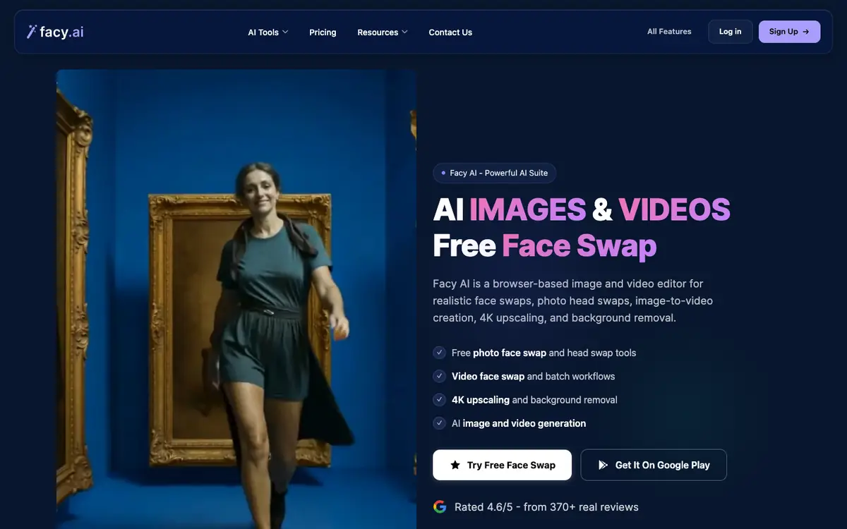 Capture d’écran de la page d’accueil de Facy AI