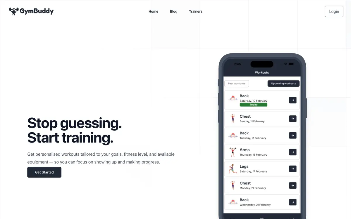 Capture d’écran de la page d’accueil de GymBuddy.ai