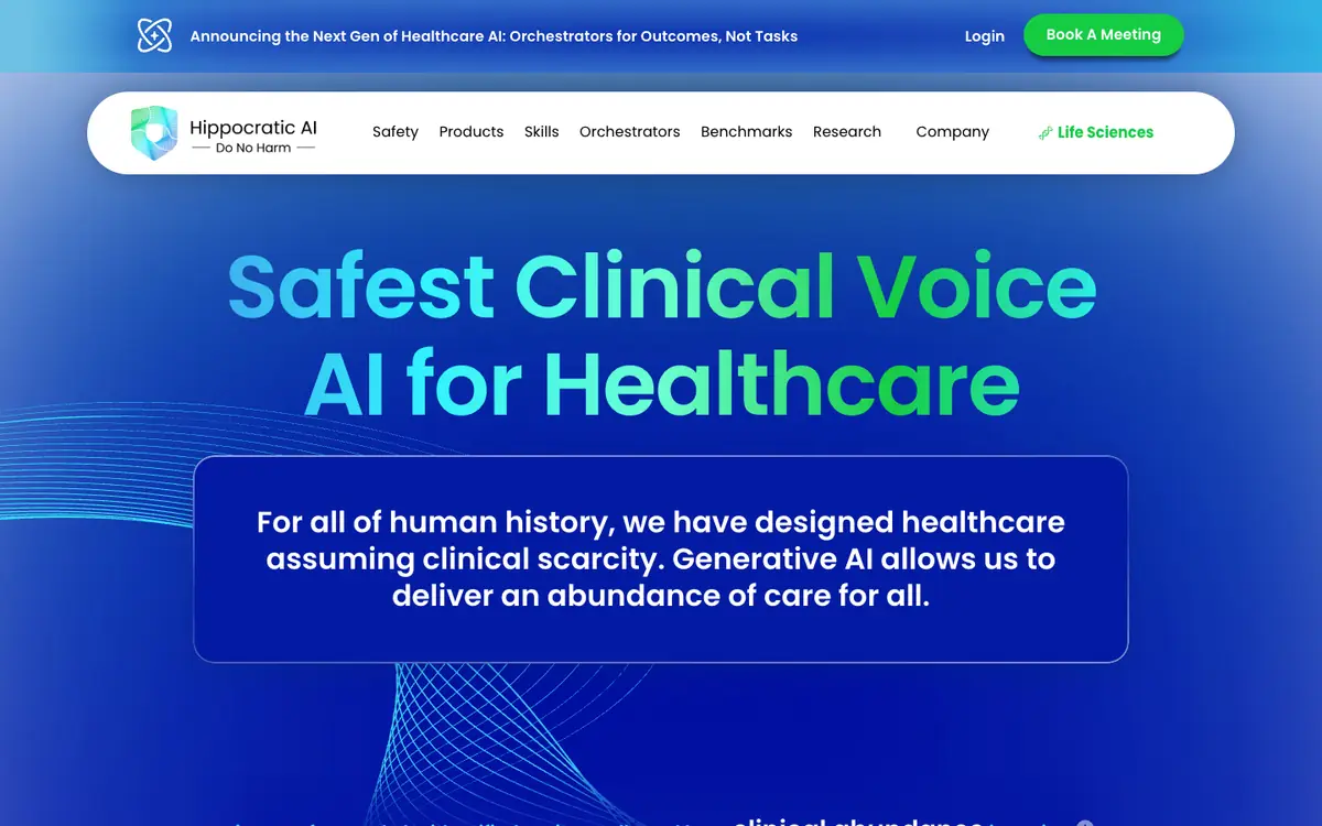 Capture d’écran de la page d’accueil de Hippocratic AI