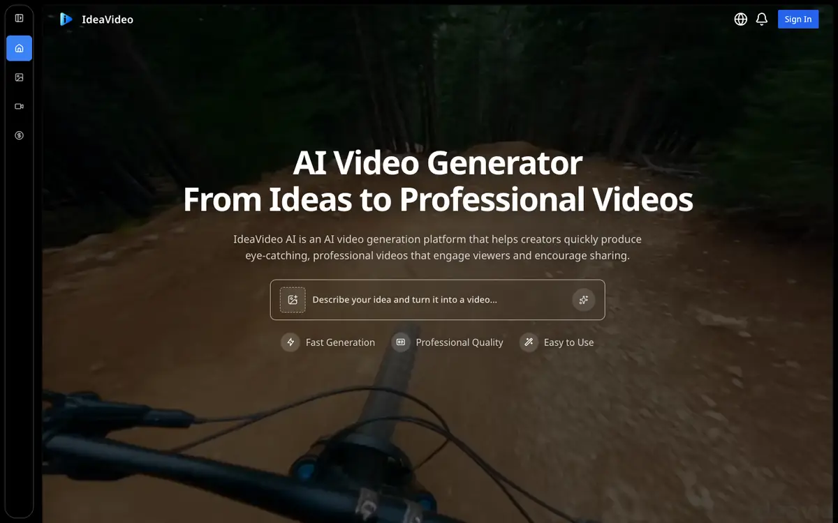 Capture d’écran de la page d’accueil de IdeaVideo AI