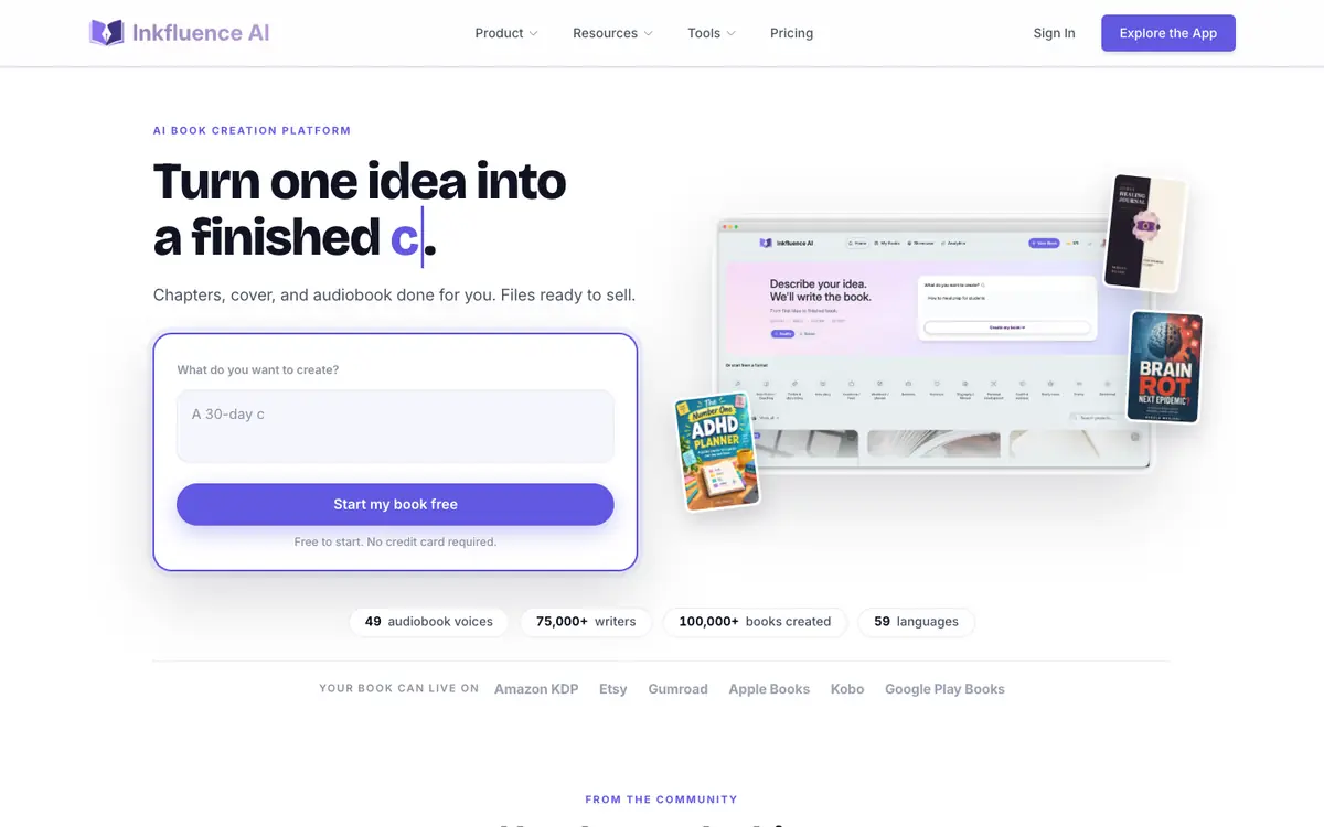 Capture d’écran de la page d’accueil de Inkfluence AI