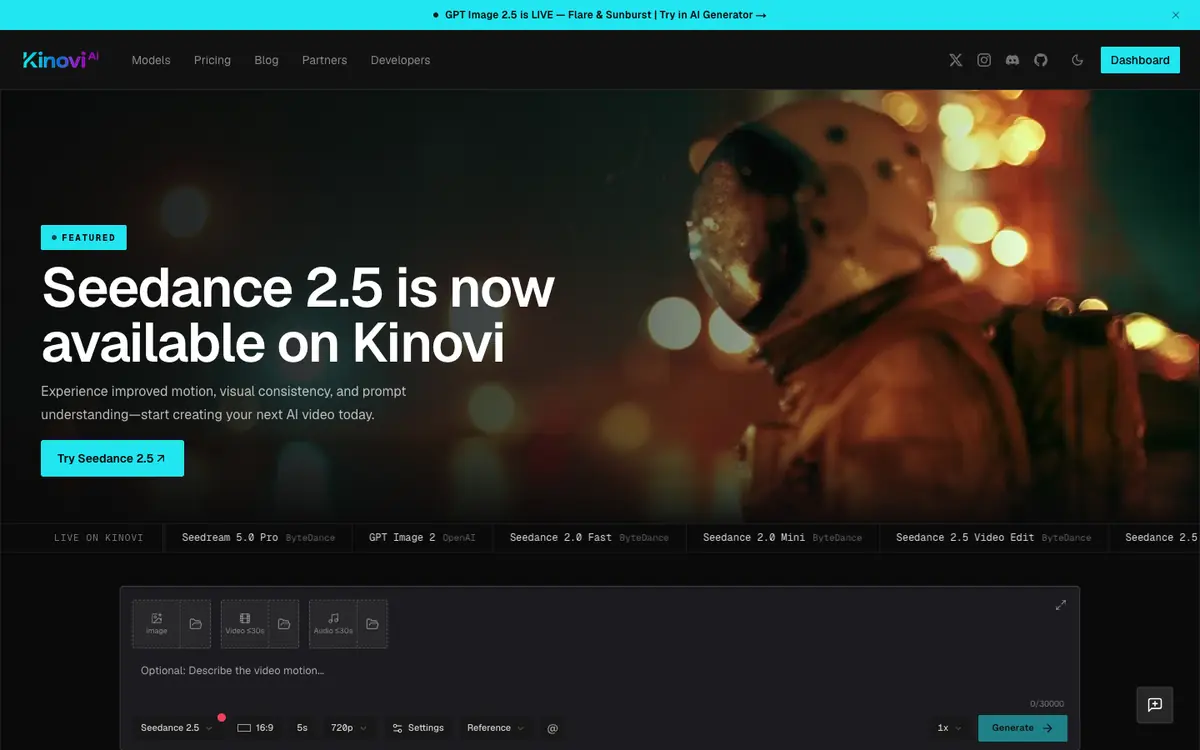 Capture d’écran de la page d’accueil de Kinovi