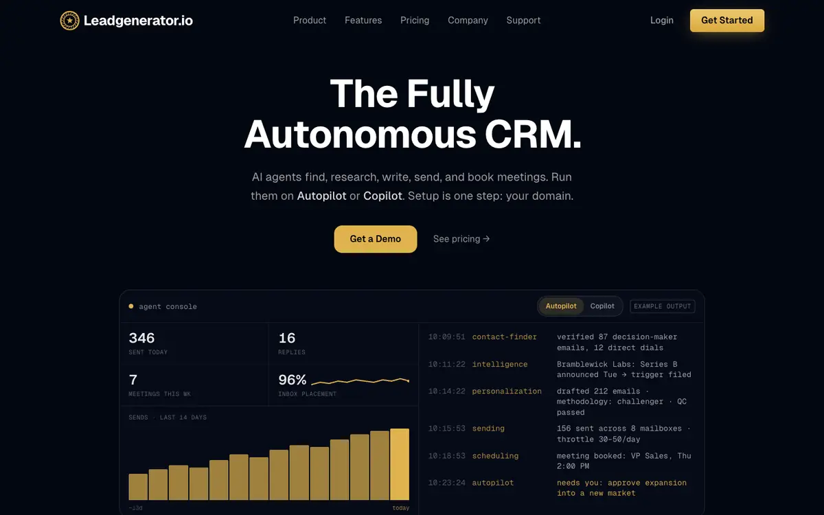 Capture d’écran de la page d’accueil de Leadgenerator.io