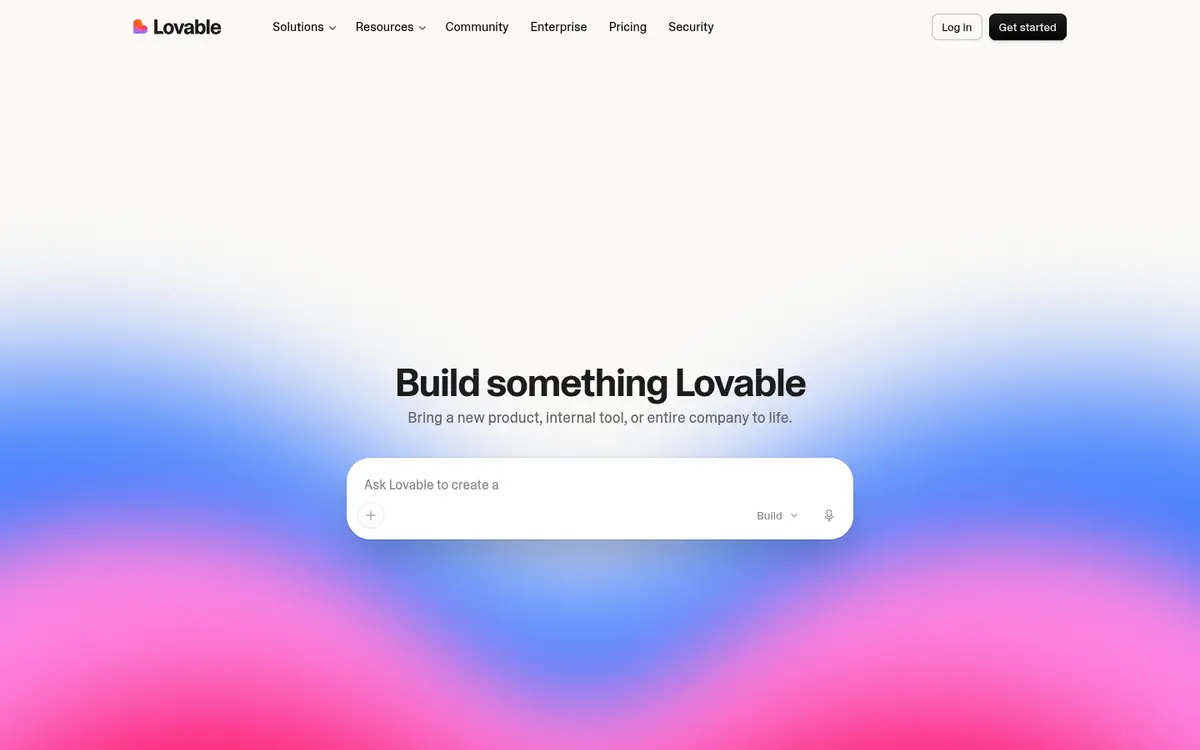 Capture d’écran de la page d’accueil de Lovable