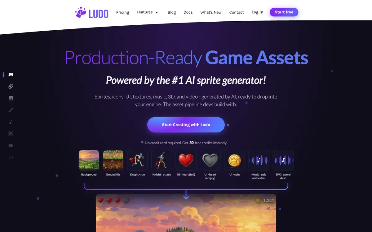 Capture d’écran de la page d’accueil de Ludo.ai