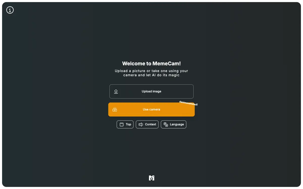 Capture d’écran de la page d’accueil de MemeCam