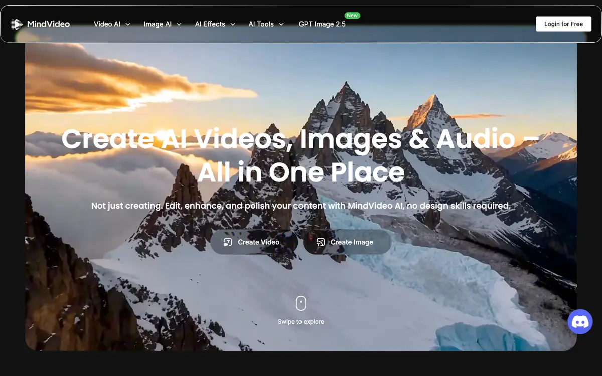 Capture d’écran de la page d’accueil de MindVideo AI