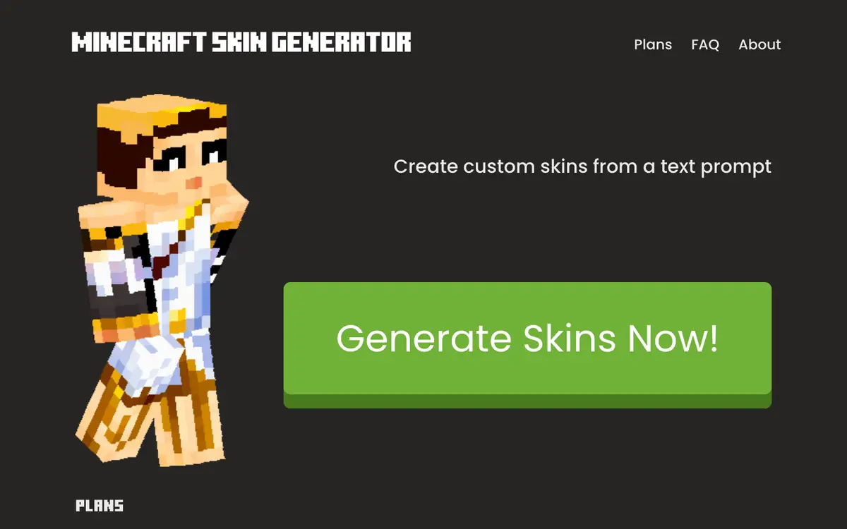 Capture d’écran de la page d’accueil de Minecraft Skin Generator