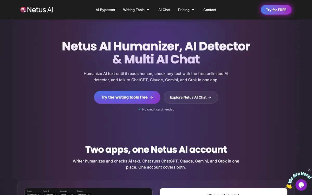Capture d’écran de la page d’accueil de Netus AI