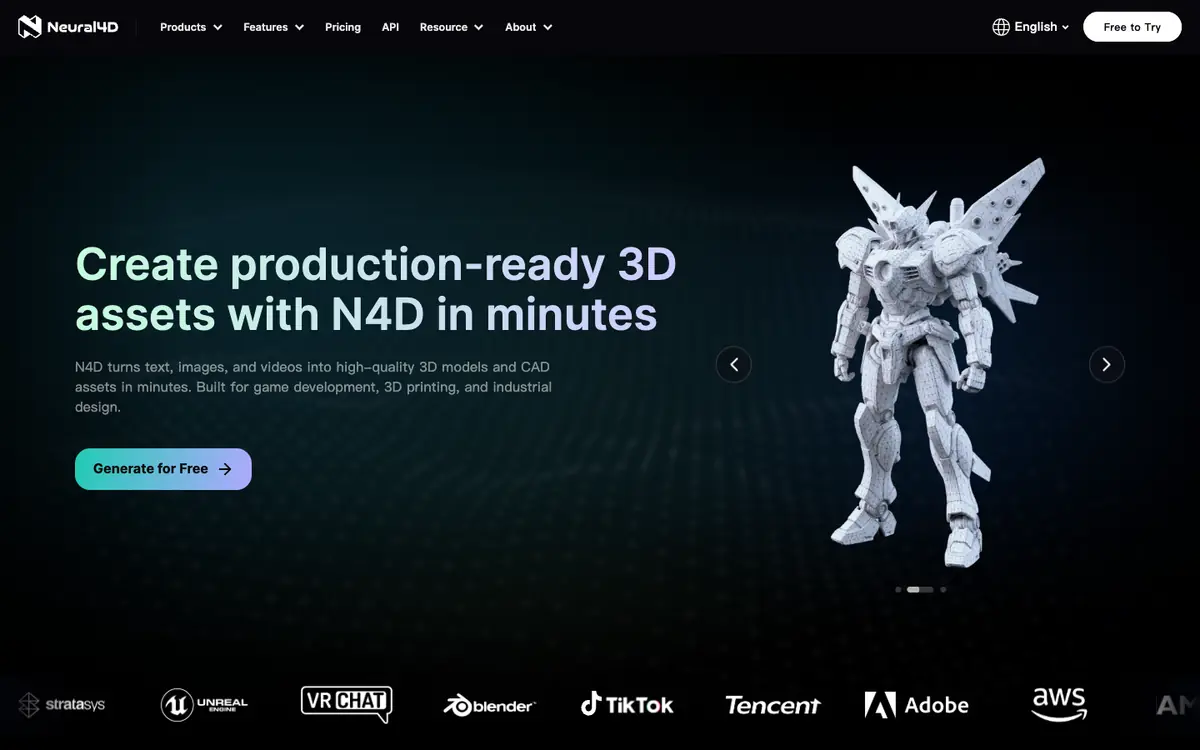 Capture d’écran de la page d’accueil de Neural4D