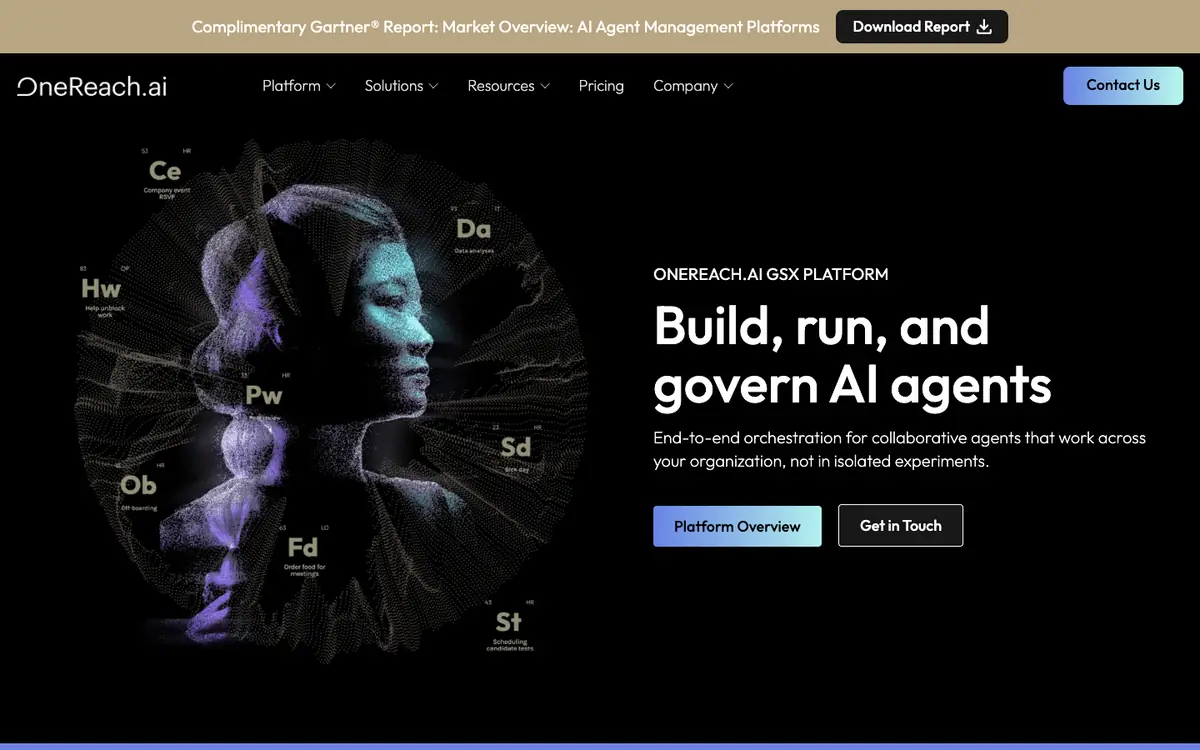 Capture d’écran de la page d’accueil de OneReach.ai (GSX)