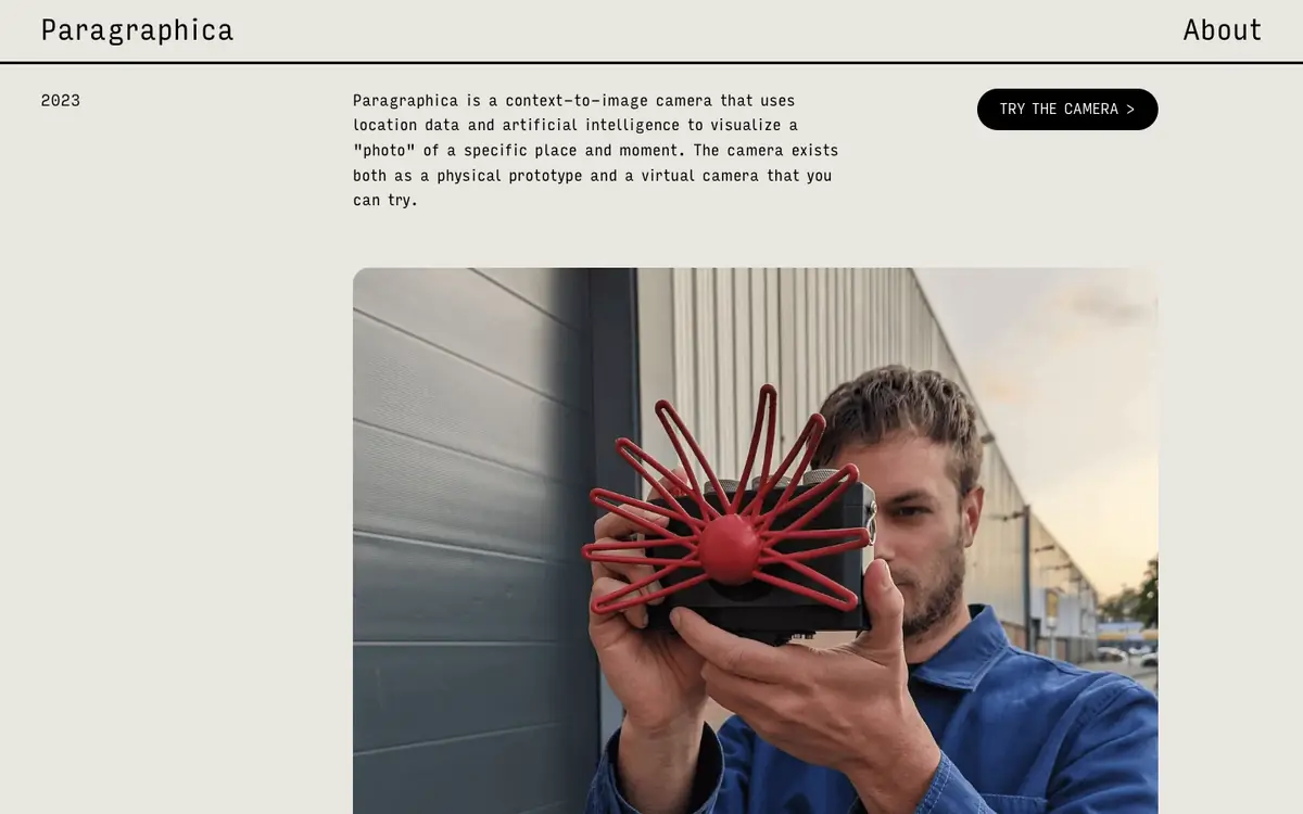 Capture d’écran de la page d’accueil de Paragraphica