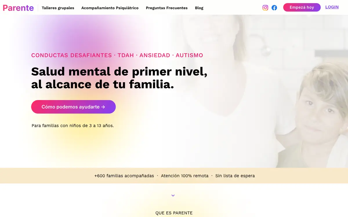 Capture d’écran de la page d’accueil de Parente