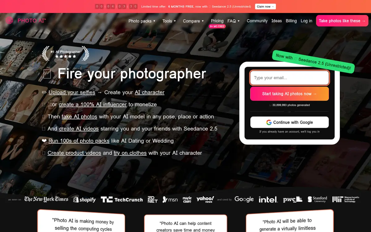 Capture d’écran de la page d’accueil de PhotoAI.com