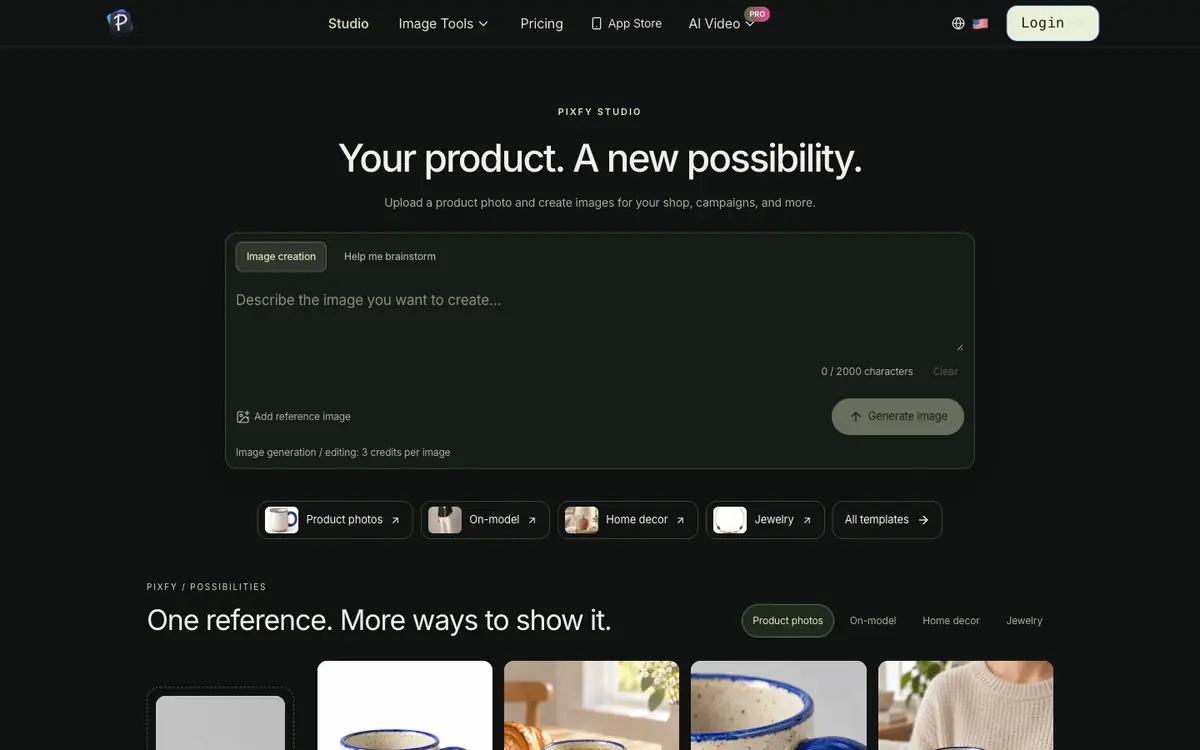 Capture d’écran de la page d’accueil de Pixfy AI