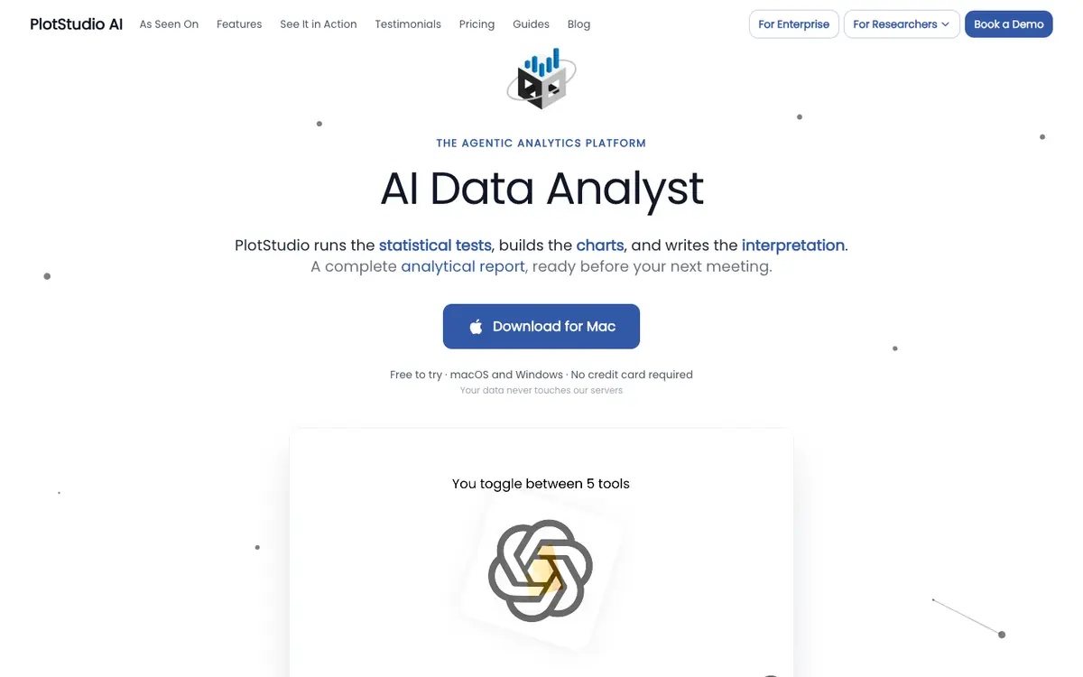 Capture d’écran de la page d’accueil de PlotStudio AI