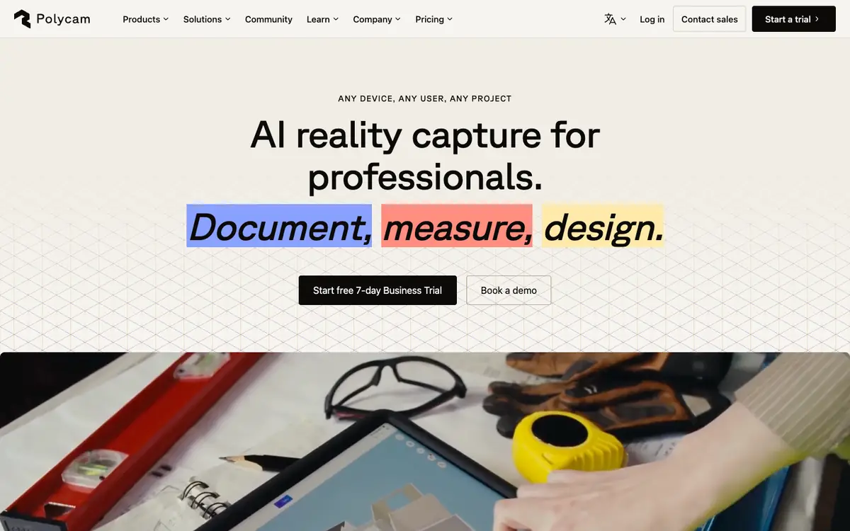 Capture d’écran de la page d’accueil de Polycam
