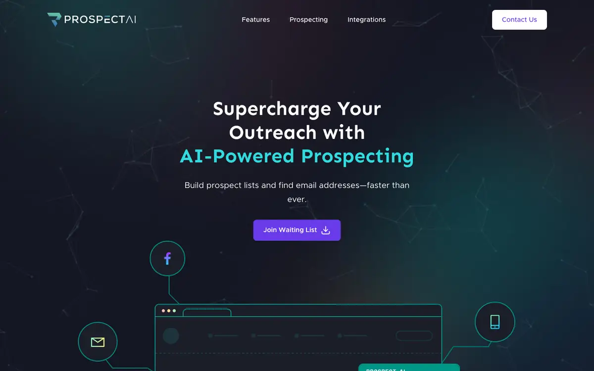 Capture d’écran de la page d’accueil de Prospect AI