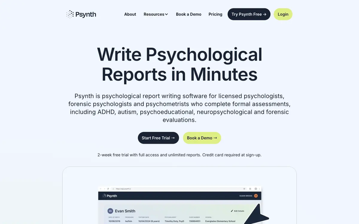Capture d’écran de la page d’accueil de Psynth
