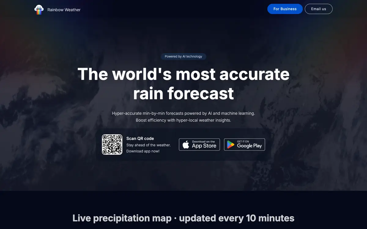 Capture d’écran de la page d’accueil de Rainbow Weather