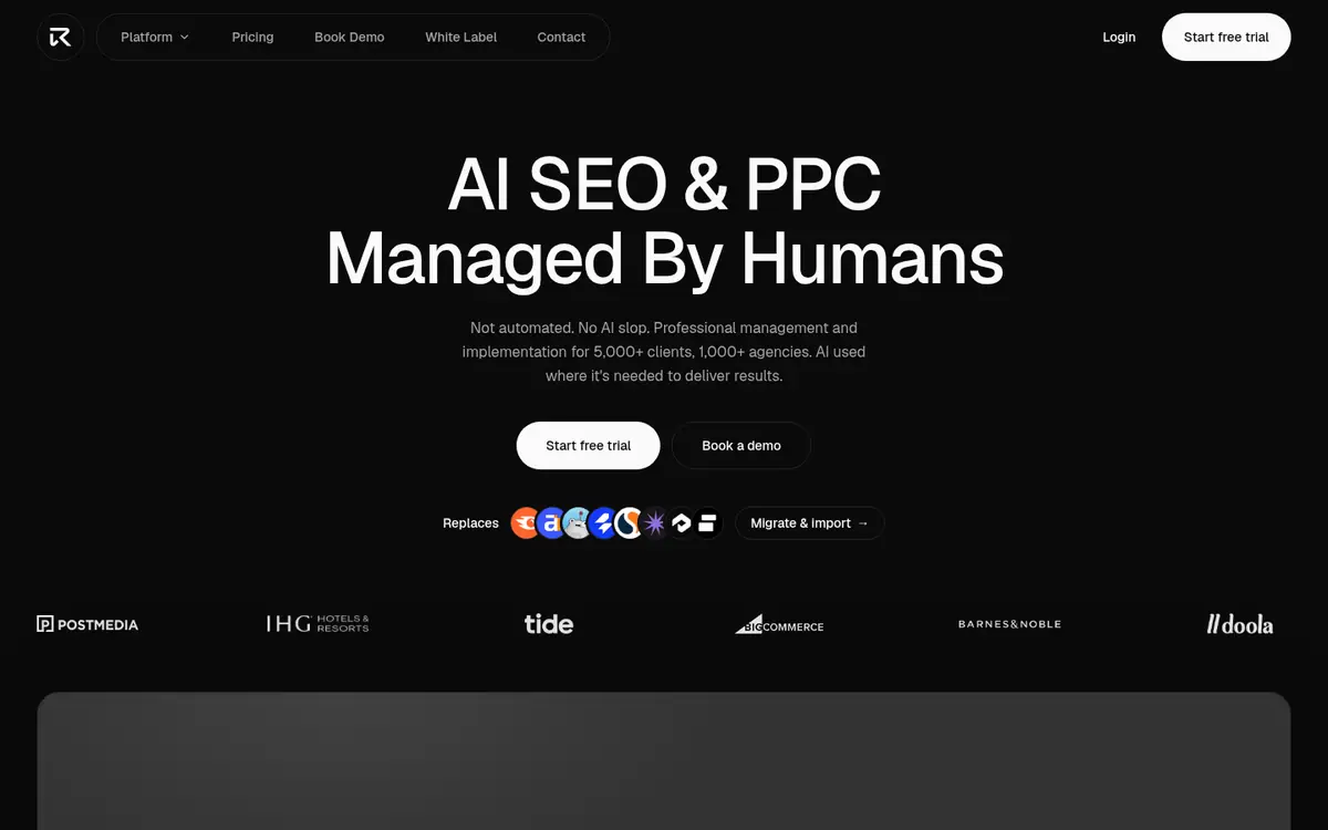 Capture d’écran de la page d’accueil de Ranked AI