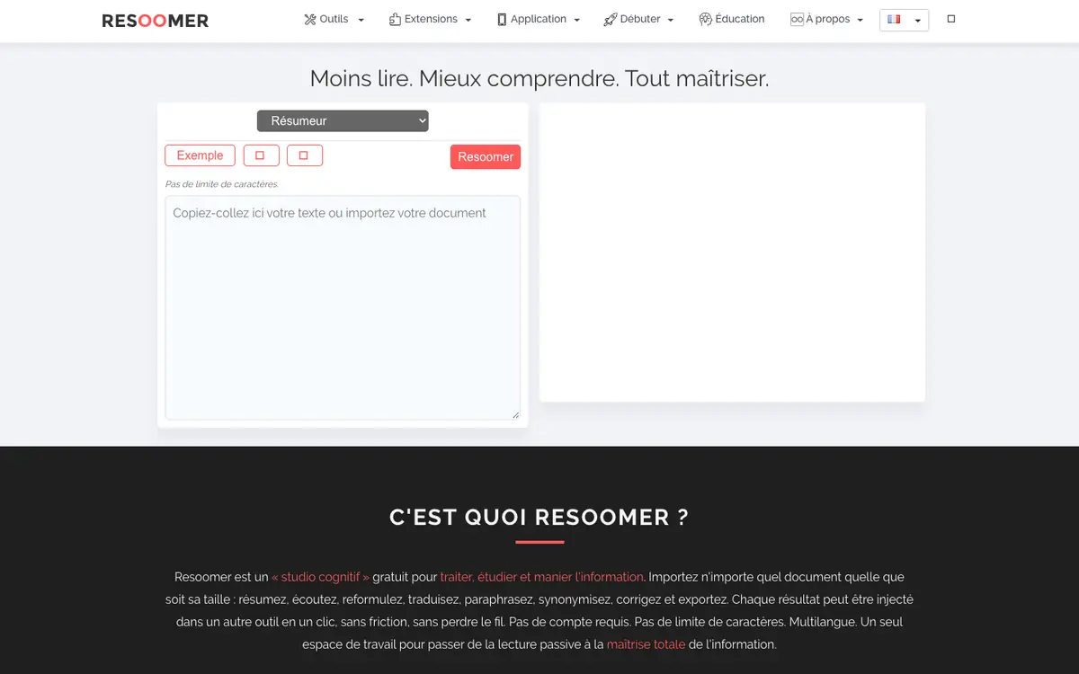 Capture d’écran de la page d’accueil de Resoomer